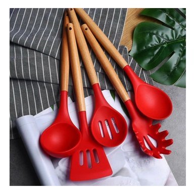 PACK4 SET PROFESIONAL COLOR ROJO EN SILICONA CON 12 PIEZAS PARA PREPARACION DIARIA - 5