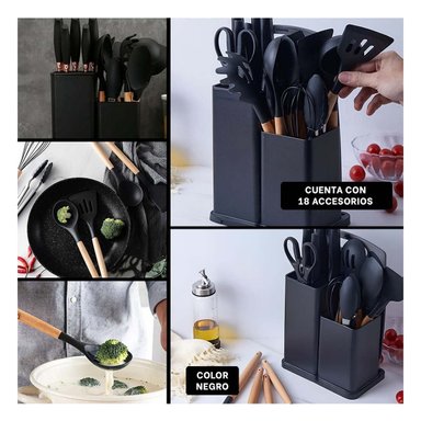 PACK2 SET 18 PIEZAS COCINA PROFESIONAL FABRICADAS EN ACERO INOXIDABLE NEGRO Y+PAPEL REGALO - 3