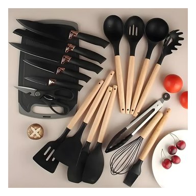 PACK2 SET 18 PIEZAS COCINA PROFESIONAL FABRICADAS EN ACERO INOXIDABLE NEGRO Y+PAPEL REGALO - 5