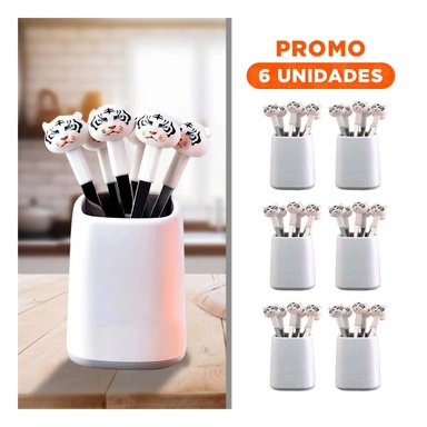 PACK6 CUBIERTO MINI EN METAL CON TIGRE DE ACERO INOXIDABLE COLOR BLANCO - 1