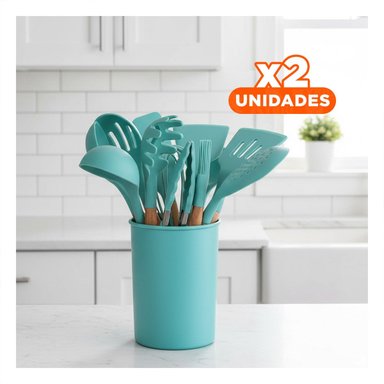 PACK2 SET DOMESTICO DE 12 PIEZAS COLOR VERDE FABRICADO EN SILICONA PARA USO Y+REGALO STICKER - 1
