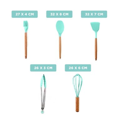 PACK2 SET DOMESTICO DE 12 PIEZAS COLOR VERDE FABRICADO EN SILICONA PARA USO Y+REGALO STICKER - 4