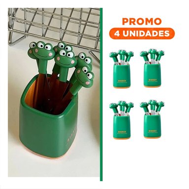 PACK4 CUBIERTO MINI COLOR VERDE OSCURO EN METAL DE ACERO INOXIDABLE CON SAPO Y+REGALO STICKER - 1