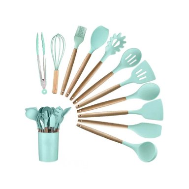 PACK4 SET PRACTICO DE COCINA COLOR VERDE CON 12 PIEZAS EN SILICONA FLEXIBLE Y+PAPEL REGALO - 3