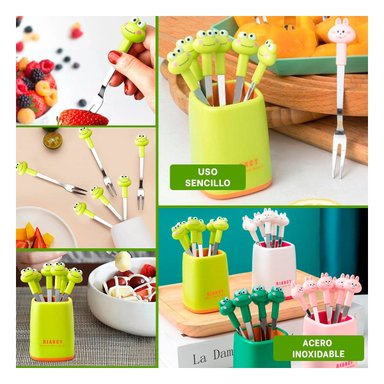 PACK2 TENEDOR MINI METALICO EN ACERO INOXIDABLE CON SAPO COLOR VERDE LIMON Y+PAPEL REGALO - 3