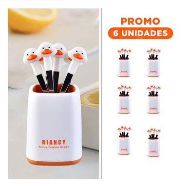 PACK6 CUBIERTO MINI EN METAL CON PATO DE ACERO INOXIDABLE COLOR BLANCO - 1