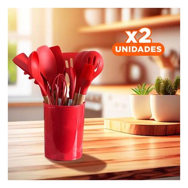 PACK2 SET DOMESTICO DE 12 PIEZAS COLOR ROJO FABRICADO EN SILICONA PARA USO Y+REGALO STICKER - 1