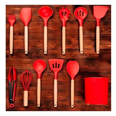 PACK2 SET DOMESTICO DE 12 PIEZAS COLOR ROJO FABRICADO EN SILICONA PARA USO Y+REGALO STICKER - 5