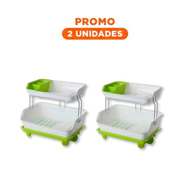 PACK2 SOPORTE DE MENAJE VERDE 2 NIVELES CON ESTRUCTURA FIRME PARA LOS PLATOS - 1