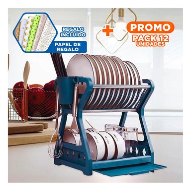 PACK12 ESCURRIDOR DE PLATOS AZUL CON DISEÑO DE TORRE PARA EL AHORRO Y+PAPEL REGALO - 1