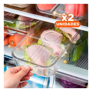 PACK2 CONTENEDOR TRANSPARENTE DE COCINA CON ASAS PEQUEÑAS 30X16X11CM Y+REGALO STICKER - 1