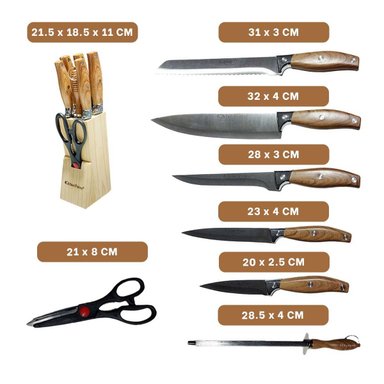 PACK2 SET DE CORTE MANGO DE MADERA 8 PIEZAS PARA COCINA Y+REGALO STICKER - 4