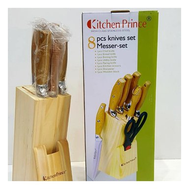 PACK2 SET DE CORTE MANGO DE MADERA 8 PIEZAS PARA COCINA Y+REGALO STICKER - 5