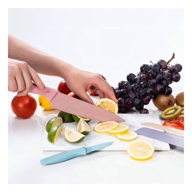 PACK6 KIT COCINA PRACTICA 6 PIEZAS DE CUCHILLOS DE COLORES Y+PAPEL REGALO - 2