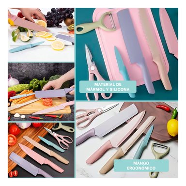 PACK6 KIT COCINA PRACTICA 6 PIEZAS DE CUCHILLOS DE COLORES Y+PAPEL REGALO - 3
