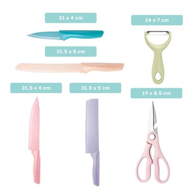 PACK6 KIT COCINA PRACTICA 6 PIEZAS DE CUCHILLOS DE COLORES Y+PAPEL REGALO - 4