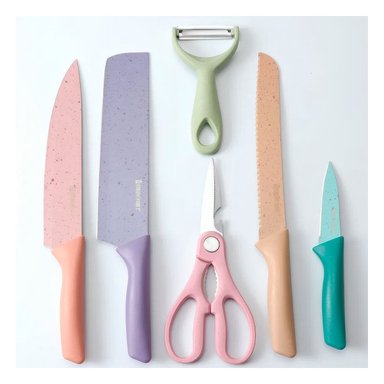 PACK6 KIT COCINA PRACTICA 6 PIEZAS DE CUCHILLOS DE COLORES Y+PAPEL REGALO - 5