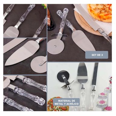 PACK4 CUCHILLOS 3 PIEZAS ESPATULA CORTADOR MANGO ACRILICO PREPARACION Y+REGALO STICKER - 2