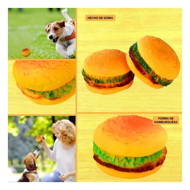 PACK6 DISPOSITIVO DIVERTIDO DE GOMA PARA MASCOTAS AMARILLO DE HAMBURGUESA Y+PAPEL REGALO - 3
