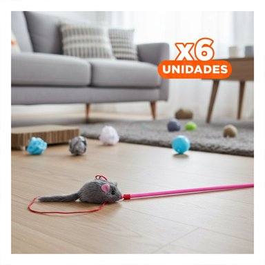 PACK6 ACCESORIO INTERACTIVO CON VARITA DE COLOR ROSADO PARA GATO Y RATON PLOMO Y+REGALO STICKER - 1