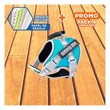 PACK4 ARNES RESISTENTE SERVICE DOG TALLA XL TURQUEZA CON ASA Y+PAPEL REGALO - 1