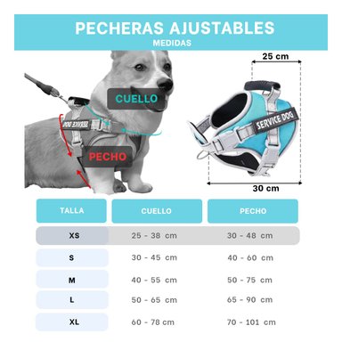 PACK6 PECHERA COMODA SERVICE DOG TALLA XS TURQUEZA CON ASA Y+REGALO STICKER - 4