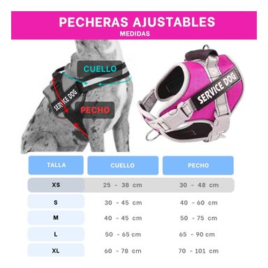 PACK6 HARNESS RESISTENTE SERVICE DOG TALLA XS FUCSIA CON ASA - 4