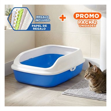 PACK2 CONTENEDOR DE ARENA PARA MASCOTAS AZUL Y+PAPEL REGALO - 1