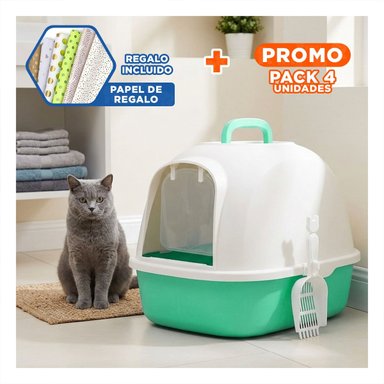 PACK4 ARENERO CUBIERTO DE GATO VERDE CAT PARA CASA MODERNA Y+PAPEL REGALO - 1