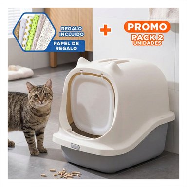PACK2 CAJA SANITARIA CERRADA PLOMO CON OREJITAS PARA GATO Y+PAPEL REGALO - 1