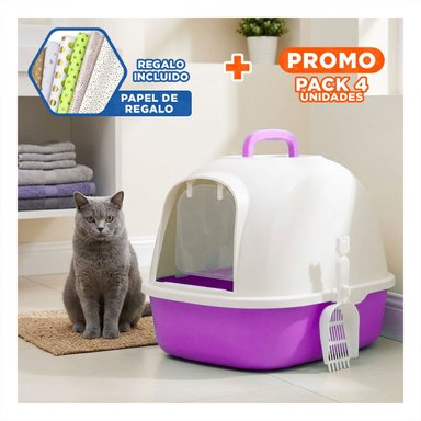 PACK4 CAJA FUNCIONAL CERRADA DE GATO LILA PARA HOGAR PRACTICO Y+PAPEL REGALO - 1