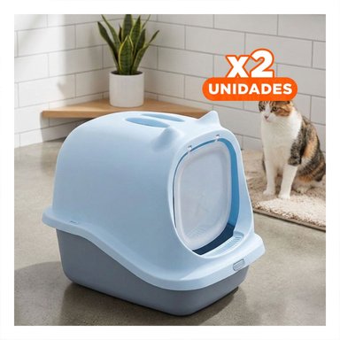 PACK2 BANDEJA HIGIENICA CELESTE CON OREJITAS DECORATIVAS PARA GATO Y+REGALO STICKER - 1