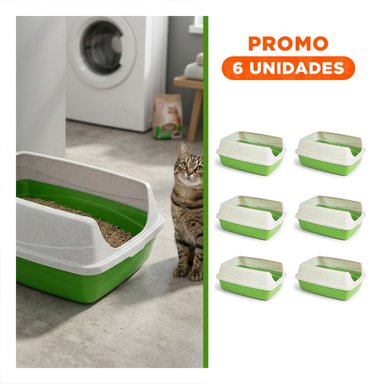 PACK6 CONTENEDOR HIGIENICO VERDE PARA GATOS CON DISENO CUBIERTO - 1