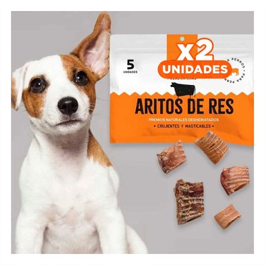 PACK2 ARITOS DE RES NATURAL DESHIDRATADA PARA PERROS 5 UNID Y+REGALO STICKER - 1