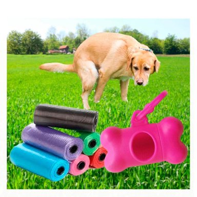 PACK4 ROLLO COMPACTO DE 5 BOLSAS EN FORMA DE HUESO ROSADO RESISTENTE Y+REGALO STICKER - 3