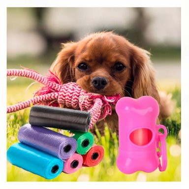 PACK4 ROLLO COMPACTO DE 5 BOLSAS EN FORMA DE HUESO ROSADO RESISTENTE Y+REGALO STICKER - 5