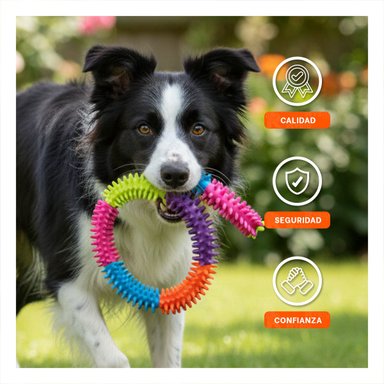 PACK2 JUGUETE PARA PERROS ACTIVOS DE JEBE PUNTEADO DE COLORES Y+REGALO STICKER - 5
