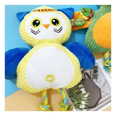 PACK4 COMPANERO DE JUEGO BUHO AMARILLO PARA MASCOTA CON TELA SUAVE Y+PAPEL REGALO - 5