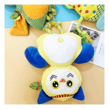 PACK2 MUNECO DE TELA BUHO AMARILLO PARA MASCOTA CON RELLENO BLANDO Y+REGALO STICKER - 1