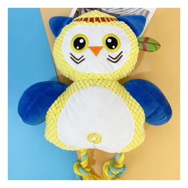 PACK2 MUNECO DE TELA BUHO AMARILLO PARA MASCOTA CON RELLENO BLANDO Y+REGALO STICKER - 3