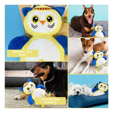 PACK4 MORDEDOR TEXTIL DE BUHO AMARILLO PARA MASCOTA CON COSTURAS REFORZADAS Y+REGALO STICKER - 2