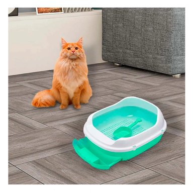 ARENERO VERDE AGUA PARA GATO CON BANDEJA EXTRAIBLE ABIERTA Y+LIGAS REGALO - 1