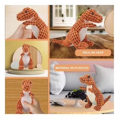 COMPANERO DE JUEGO DINOSAURIO NARANJA PARA MASCOTA CON TELA SUAVE Y+POST IT - 5