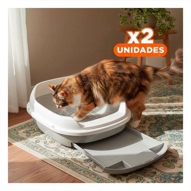 PACK2 CONTENEDOR GRIS PARA GATO CON BANDEJA EXTRAIBLE ABIERTA Y+REGALO STICKER - 1