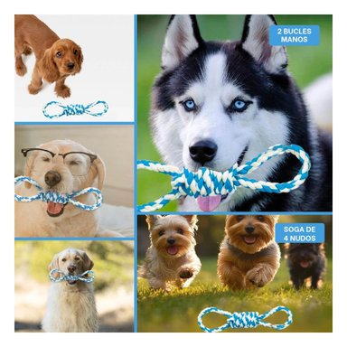 PACK2 JUGUETE TRENZADO CELESTE PARA MASCOTA 4 NUDOS REFORZADO Y RESISTENTE Y+PAPEL REGALO - 3