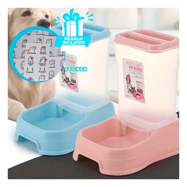 ALIMENTADOR RECTANGULAR CELESTE DE COMIDA PARA MASCOTA ESTABLE Y SEGURO Y+REGALO STICKER - 1