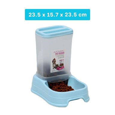 ALIMENTADOR RECTANGULAR CELESTE DE COMIDA PARA MASCOTA ESTABLE Y SEGURO Y+REGALO STICKER - 4