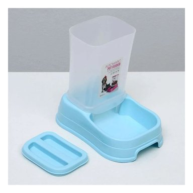 ALIMENTADOR RECTANGULAR CELESTE DE COMIDA PARA MASCOTA ESTABLE Y SEGURO Y+REGALO STICKER - 5