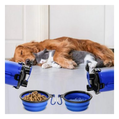 PACK2 RECIPIENTE PRACTICO CON PLATO PLEGABLE PARA MASCOTA AZUL Y+REGALO STICKER - 5