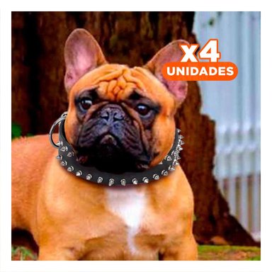 PACK4 COLLARIN NEGRO DE CUERO CON PUAS TALLA L RESISTENTE Y ESTILIZADO PARA PERROS - 1